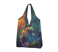 Buewutiry Large Tote Bag for Women - Lightweight Neon Seahorse Underwater Realm Reusable Grocery Bags Foldable, Shopping Bags for Groceries, Cloth Bags Work Beach Travel with Handles