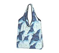 Buewutiry Large Tote Bag for Women - Lightweight Stingray fish cool blue Reusable Grocery Bags Foldable, Shopping Bags for Groceries, Cloth Bags Work Beach Travel with Handles