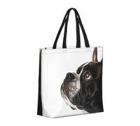 Buewutiry Large Tote Bag For Women - Reusable The Tote Bag With Zipper, Beach Bags For Women, Black And White Boston Terrier Mom Bag For Mom Suitable For Hospital Beach Travel Shopping