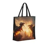 Buewutiry Large Tote Bag For Women - Reusable The Tote Bag With Zipper, Beach Bags For Women, Castle Cool Fire Dragon Mom Bag For Mom Suitable For Hospital Beach Travel Shopping