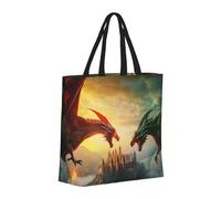 Buewutiry Large Tote Bag For Women - Reusable The Tote Bag With Zipper, Beach Bags For Women, Castle Red Green Sky Dragon Mom Bag For Mom Suitable For Hospital Beach Travel Shopping