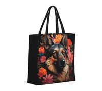 Buewutiry Large Tote Bag For Women - Reusable The Tote Bag With Zipper, Beach Bags For Women, Colorful Flower German Shepherd Mom Bag For Mom Suitable For Hospital Beach Travel Shopping