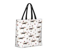 Buewutiry Large Tote Bag For Women - Reusable The Tote Bag With Zipper, Beach Bags For Women, Dachshund Dog Puppy Leaves Mom Bag For Mom Suitable For Hospital Beach Travel Shopping