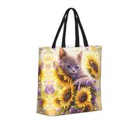 Buewutiry Large Tote Bag For Women - Reusable The Tote Bag With Zipper, Beach Bags For Women, Daisy Sunflower Lazy Cat Mom Bag For Mom Suitable For Hospital Beach Travel Shopping