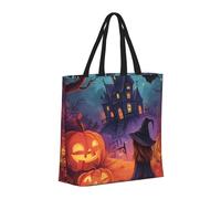 Buewutiry Large Tote Bag For Women - Reusable The Tote Bag With Zipper, Beach Bags For Women, Halloween Pumpkin Castle Witch Mom Bag For Mom Suitable For Hospital Beach Travel Shopping