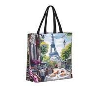Buewutiry Large Tote Bag For Women - Reusable The Tote Bag With Zipper, Beach Bags For Women, Parisian Cafe With Eiffel Mom Bag For Mom Suitable For Hospital Beach Travel Shopping