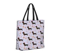 Buewutiry Large Tote Bag For Women - Reusable The Tote Bag With Zipper, Beach Bags For Women, Purple Dachshund Dog Puppy Candy Mom Bag For Mom Suitable For Hospital Beach Travel Shopping