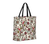 Buewutiry Large Tote Bag For Women - Reusable The Tote Bag With Zipper, Beach Bags For Women, red yellow flowers and birds Mom Bag For Mom Suitable For Hospital Beach Travel Shopping