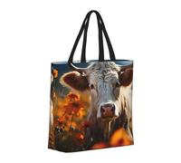 Buewutiry Large Tote Bag For Women - Reusable The Tote Bag With Zipper, Beach Bags For Women, Sunflower Cow in Flower Field Mom Bag For Mom Suitable For Hospital Beach Travel Shopping