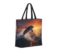Buewutiry Large Tote Bag For Women - Reusable The Tote Bag With Zipper, Beach Bags For Women, Sunset Dancing Dolphin Mom Bag For Mom Suitable For Hospital Beach Travel Shopping