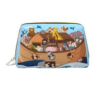 Buewutiry Large Travel Makeup Bag - Animals on Noah's Ark Floating Pvc Leather Portable Cosmetic Bags for Women with Zipper, Skincare Bag Makeup Pouch Toiletry Bag for Women