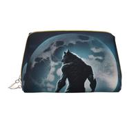 Buewutiry Large Travel Makeup Bag - Moon Wolf Warrior Pvc Leather Portable Cosmetic Bags for Women with Zipper, Skincare Bag Makeup Pouch Toiletry Bag for Women