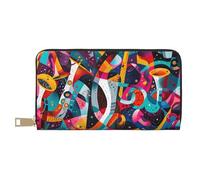 Buewutiry Leather Thin Slim Wallets for Women Men - Abstract Jazz Instrumental Clutch Card Wallet for Women Men with Zipper
