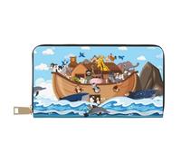 Buewutiry Leather Thin Slim Wallets for Women Men - Animals on Noah's Ark Floating Clutch Card Wallet for Women Men with Zipper