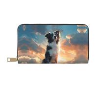 Buewutiry Leather Thin Slim Wallets for Women Men - Cloud Border Collie Clutch Card Wallet for Women Men with Zipper