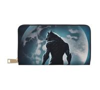 Buewutiry Leather Thin Slim Wallets for Women Men - Moon Wolf Warrior Clutch Card Wallet for Women Men with Zipper