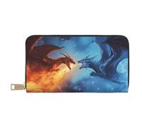 Buewutiry Leather Thin Slim Wallets for Women Men - Red and Blue Fire Dragon A Clutch Card Wallet for Women Men with Zipper