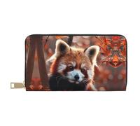 Buewutiry Leather Thin Slim Wallets for Women Men - Red Panda Autumn Branches Clutch Card Wallet for Women Men with Zipper