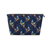 Buewutiry Makeup Bag - Blue And Gold Phoenix Print Cosmetic Travel Toiletry Organizer For Women, Cute Leather Makeup Pouch, Portable Small Cosmetic Bag For Daily Use & Travel