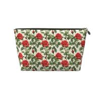 Buewutiry Makeup Bag - Classic Red Roses Print Cosmetic Travel Toiletry Organizer For Women, Cute Leather Makeup Pouch, Portable Small Cosmetic Bag For Daily Use & Travel