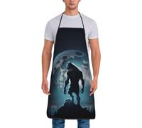 Buewutiry Moon Wolf Warrior Chef Aprons for Men and Women - Oil-Resistant Bib Aprons for Cooking, BBQ Grilling Kitchen Aprons