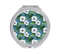 Buewutiry Small Compact Mirror for Purses - 1x/2x Magnification Summer Tropical Flowers Print Small Hand Mirror for Women Men, Folding Mini Handheld Pocket Portable Travel Makeup Mirrors for Camping