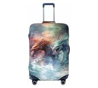 Buewutiry Travel Luggage Cover Protector - Ink Style Wave Dragon Washable Suitcase Covers For 18-32 Inch Luggage, Black, Medium