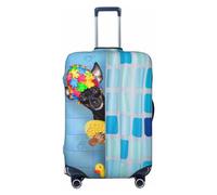 Buewutiry Travel Luggage Cover Protector - Prague Ratter Dog In Bathtub Washable Suitcase Covers For 18-32 Inch Luggage, Black, Medium