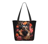 Buewutiry Travel Tote Bag for Women Work - Lightweight Colorful Flower German Shepherd Shoulder Bag Nurse Bag Beach Handbags for Women, Fashion Large Tote Purse for Women with Zipper