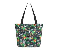 Buewutiry Travel Tote Bag for Women Work - Lightweight Dinosaur Plays Soccer Shoulder Bag Nurse Bag Beach Handbags for Women, Fashion Large Tote Purse for Women with Zipper