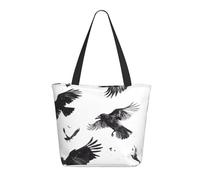 Buewutiry Travel Tote Bag for Women Work - Lightweight Monochrome Flying Ravens Shoulder Bag Nurse Bag Beach Handbags for Women, Fashion Large Tote Purse for Women with Zipper