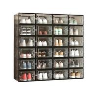 BUFANJIA 12 Pc / 24 Pc Large Capacity Modular Space-Saving Shoe Box, Transparent Plastic Stackable With Lid, Sneaker Display Box(24pc box Black)
