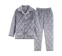 BuFanRenm Mens Pyjama Sets,Winter Thick Quilted Men Pajamas Sets Male Cotton Warm Sleepwear Three Layer Home Clothing XXL AMT32
