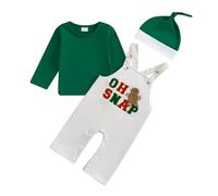 Bufarromio Infant Baby 3 Pcs Outfits Chirstmas Letter Towel Embroidery Clothes Set Long Sleeves Top Overall Hat Set Fall Wear For Newborn Baby (Green, 0-3 Months)