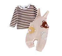 Bufarromio Infant Baby Boys Fall Clothes Set Round Neck t-Shirt Animal Print Romper Clothes Set Autumn Clothes Newborn Boys 2 Pcs Outfits (Apricot, 0-3 Months)