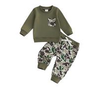 Bufarromio Little Kid Baby Boys Fashion 2Pcs Outfits Long Sleeve Sweatshirt Camouflage Print Elastic Waist Long Trousers Clothes Set 0-4T (Green, 2-3T)