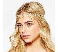 Bufenia Gold Sequins Head Chain Jewelry Festival Halloween Hair Accessories Costume Fashion Headbands Prom Headpieces for Women and Girls (A)
