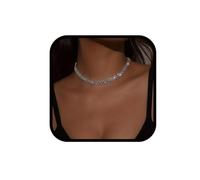 Bufenia Silver Rhinestone Choker Necklace for Women, Adjustable Sparkling Crystal Collar, Prom Party Wedding Festival Daily Elegant Bling Jewelry Gift