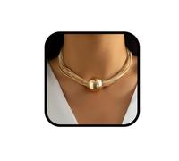 Bufenia Statement Choker Necklace Gold Multilayer Chain Necklaces Big Cylinder Pendant Necklaces Exaggerated Neck Jewelry for Women and Girls