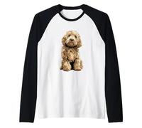 Buff Cockapoo Dog Illustration Raglan Baseball Tee