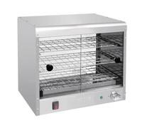 Buffalo 350W Pie Cabinet, 30 Pie Capacity, Stainless Steel, Pie Pastry Benchtop Warmer Holder, Sliding Glass Doors, Warming Function Only, 30° to 90°C, Size: 433(H)x469(W)x363(D)mm, CJ558