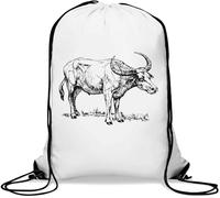 Buffalo African wilderbeast art Gym Sack Casual Drawstring Bag White