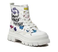 Buffalo, ASPHA RLD Laceup Mid Fashion Vegan Tassel Wedge Shoes, White Graffiti, 6 UK