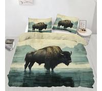 Buffalo Bedding Set King Cow Duvet Cover Set 3Pcs Landscape Painting Comforter Cover for Kids Boys Girls Teens Room Decor Quilt Cover,2 Pillowcases