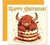 Buffalo Birthday Cards - Animal Cake - Happy Birthday Card for Son Daughter Brother Sister Grandson Granddaughter Niece Nephew Cousin, 145mm Bday Greeting Cards