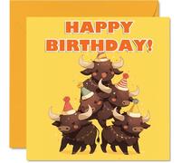 Buffalo Birthday Cards for Her Him - Party Animals Pyramid - Happy Birthday Card for Mum Dad Brother Sister Auntie Uncle Cousin Friend Family Colleague 145mm x 145mm Bday Greeting Cards