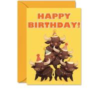 Buffalo Birthday Cards for Her Him - Party Animals Pyramid - Happy Birthday Card for Mum Dad Brother Sister Auntie Uncle Cousin Friend Family Colleague A5 Bday Greeting Cards