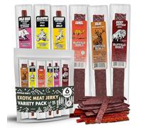 Buffalo Bob's Wild Game Meat Snacks (6 Pack) | Exotic Jerky Sampler | Beef Jerky Gift Set, Snack Baskets for Men, Meat Gifts for Dad | Wild Boar, Alligator, Elk, Buffalo, Venison, Camel | Exotic Pack