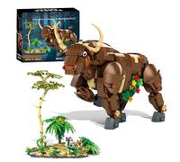 Buffalo Building Set, 1210 Pieces Poseble Jungle Animal Building Bricks Model Toy, Vibrant Floral Base, Wildlife Home Office Desk Decor, Creative Gift for Nature Lover