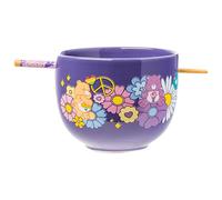 Buffalo Care Bears Flower Power Clouds Featuring Funshine, Tenderheart, and Cheer Ceramic Ramen Noodle Rice Bowl with Chopsticks, 20 Ounces, Microwave Safe, CG1825KD